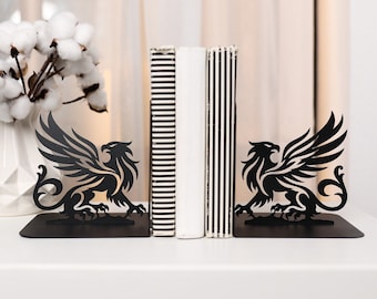 Book Lover Gift Griffin Bookends HP Metal Book End Unique Bookshelf Decor Fantasy Book Ends Drago Black Bookend Mythology Gift for Son