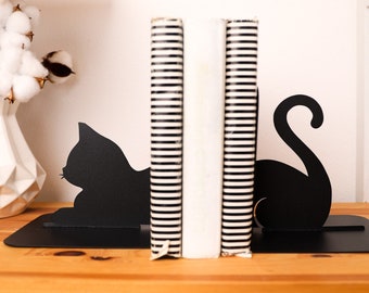 Bookends Cat Black Set Unique Bookend Cute Mothers Day Gift Kitty Home Decor Laying Cat Book End Metal Bookshelf Cat Decor Book Lover Gift