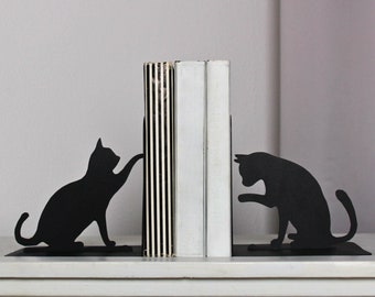 Book Lover Gift Cats Bookends Metal Black Cat Bookend Cute Animal Book Ends Cat Lovers Gifts for Bookworm Unique Steel Art Home Shelf Decor