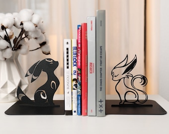 Anime Fox Metal Bookends, Manga Bookshelf Decor