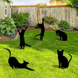 金属製の庭のアート猫黒猫ガーデンステークス庭の装飾猫セットかわいい裏庭の家の装飾楽しい芝生のオーナメント動物愛好家へのギフト
