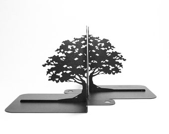 Book Lover Gift Bookends Tree Black Metal Book End Old Tree Nature Shelf Decor Unique Bookend Set Family Tree Book Stand Gift for Mom