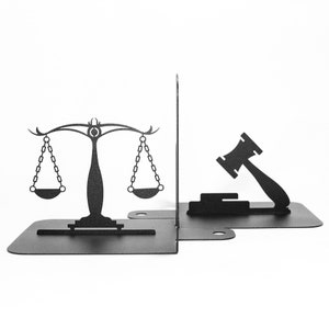 Set di fermalibri Justice, decorazioni uniche per ufficio di avvocati, set di fermalibri per librerie di avvocati, regali per la decorazione della biblioteca della facoltà di giurisprudenza, regalo di laurea