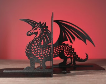 Bookends Dragon Black Metal Set Fantasy Art Book End Unique Bookworm Gifts DnD Book Ends Steel Bookshelf Fantasy Decor Serre Livre Dragon