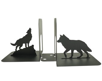 Book Lover Gift Wolf Bookends Animal Unique Metal Art Black Wolves Book end Set Bookshelf Decor Wildlife Predator Lover Bookend Steel