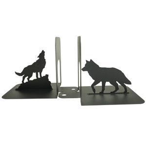 Book Lover Gift Wolf Bookends Animal Unique Metal Art Black Wolves Book end Set Bookshelf Decor Wildlife Predator Lover Bookend Steel