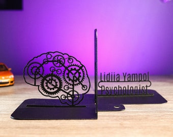Book Lover Gift Psychology Bookends Personalized Brain Decor Unique Metal Book end Psychologist Gift Black Custom Therapist Book Ends