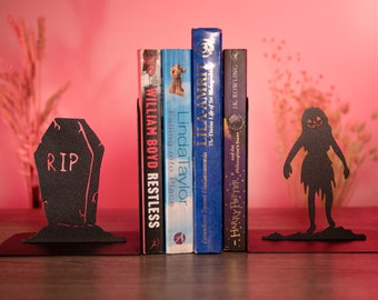 Zombie and Grave Metal Bookend: Spooky Halloween Decor, Horror Lover Gift