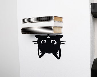 Estantería flotante Metal Cat Wall Art Estantería oculta Estante de libros invisible Montaje en pared Exhibición de libros Estante de pared pequeño único Regalo para amantes de los libros