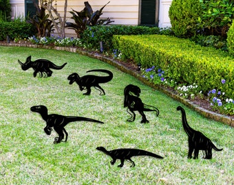Metal Dinosaur Garden Stakes, Jurassic Park Lawn Art