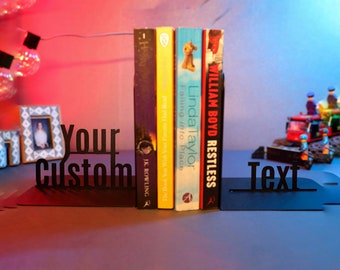 Bookends Your Custom Text Bookshelf Decoration Home Library Personalized Decor Bookend Birthday Gift Idea Customized Book ends Metal Art