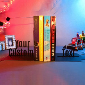 Bookends Your Custom Text Bookshelf Decoration Home Library Personalized Decor Bookend Birthday Gift Customized Book Ends Metal Art