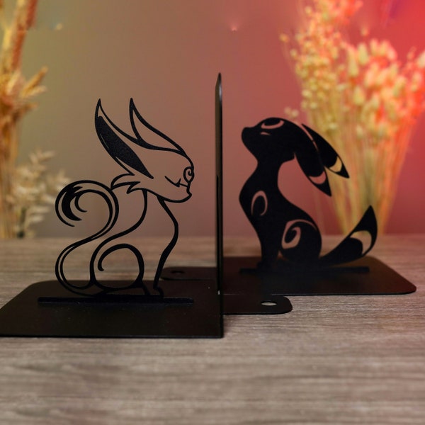 Book Lover Gift Anime Bookends Black Foxes Manga Book Ends Cute Metal Unique Animal Bookend Fox Kids Room Decor Bookshelf Anime Home Accents