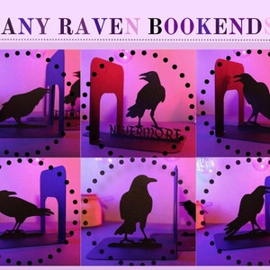 Book Lover Gift Raven Bookends Set Unique Black Metal Art Gothic Crows Room Decor Book End Birds Bookshelf Arts Library Decoration