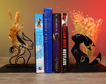 Bookends Anime Animal Metal Home Decor Anime Book End Fox Book Lover Gift for Kids Bookshelf Decor Cute Bookend Black Fox Book Lover Gift