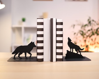 Black Metal Wolf-boekensteunen, minimalistisch boekenplankdecor