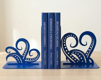 Blue Metal Octopus Bookends, Lovecraft Cthulhu Decor