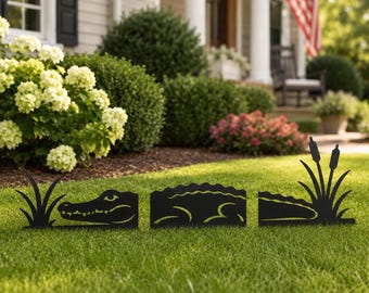 Large Metal Crocodile Yard Art: Lawns, Flower Beds, and Garden Décor