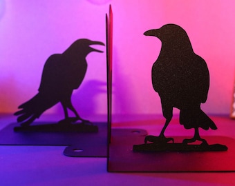 Sujetalibros de cuervo de acero negro para estilo gótico, sujetalibros gótico de metal único para la decoración del apartamento, decoración de hierro para estantería, decoración de Halloween.