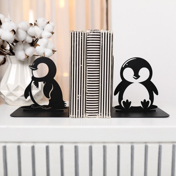 Penguin Bookends: Whimsical Metal Book Ends, Kids' Nursery Decor