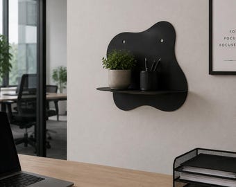 Modern Black Metal Floating Shelf: Wavy Design, Easy Hanging, Space-Saving Storage