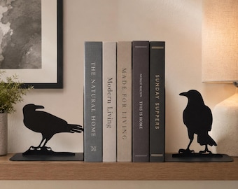 Sujetalibros metálicos con forma de cuervo: Soporte para libros con forma de pájaro, tope místico para libros.