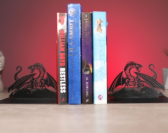 Bookends Dragons Set Metal Unique Art Mythical Creature Book End Dragon Lovers Gift Fantasy Room Decoration Library Storage Bookshelf Decor