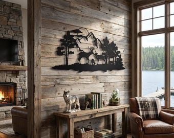 Forest Wildlife Metal Sign: Black Metal Wall Art, Lake House Decor