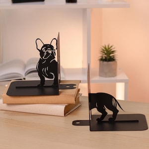 Bookends French Bulldog Dog Metal Book Holder Cute Pet Lover Gift for Dog Owner Funny Home Library Metal Decor Gift for Animal Owners