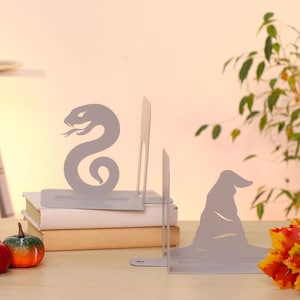 Book Ends Metal Snake and Hat for Wizard Shelf Decor Gift for Wizard Lovers Fantasy Home Library Organizer Magic Inspired Shelf Decor