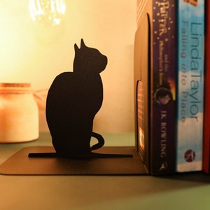 Cadeau pour amoureux des livres Serre-livres chat en métal noir Serre-livres en métal noir Chats Art unique Serre-livres mignon chat Décoration de chambre chat noir Support de livre Décoration de bibliothèque pour la maison image 5