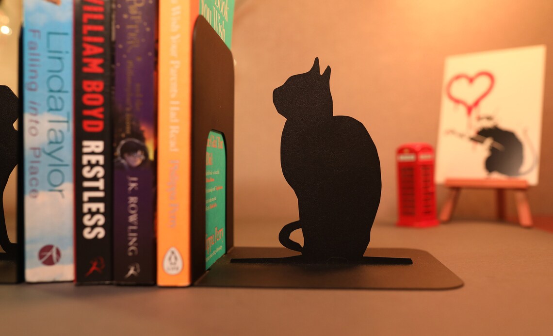 Bookend Cats Black Metal Art Unique Book End Cute Cat Gift Etsy