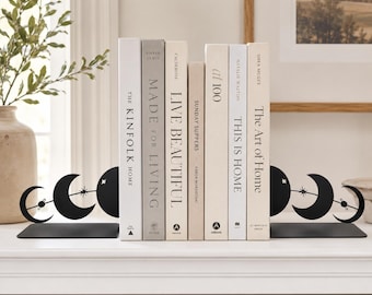 Moon Phase Metal Bookends: Astrology Lovers Gift, Space Design, Home Library Décor