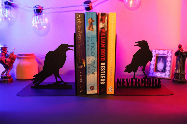 Bookends Raven Black Metal Unique Book Ends the Raven Poe Etsy