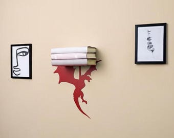 Steel Dragon Floating Bookshelf: Fantasy Wall Decor, Sturdy Metal Craftsmanship for Books