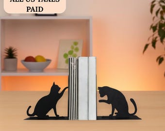 Book Lover Gift Cats Bookends Metal Black Cat Bookend Cute Animal Book Ends Cat Lovers Gifts for Bookworm Unique Steel Art Home Shelf Decor