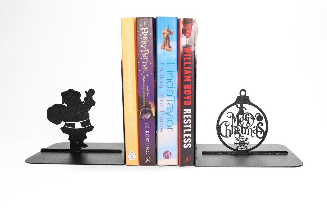 Christmas Bookends Set Metal Santa Claus Bookshelf Decor Etsy
