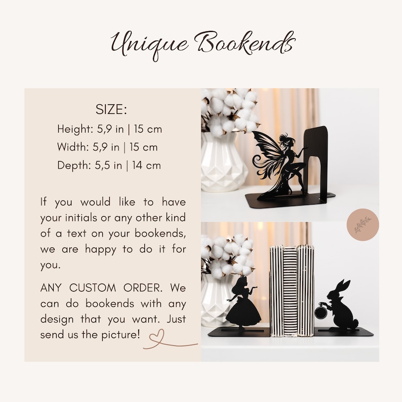 Book Lover Gift Fairy Bookends Fantasy Bookshelf Decor Metal Book Ends Butterfly Unique Bookend Gift for Girls Fairycore Home Decoration zdjęcie 6