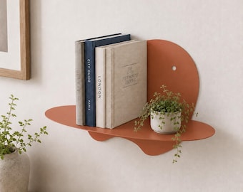 Wavy Metal Floating Bookshelf: Modern Wall Storage for Books, Student Books Shelves