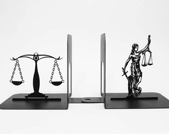 Bookends Lawyers Set Unique Metal Art Scales of Justice Gift for Attorney Office Room Decor Legal Book End Lady Themis Law School Decoration