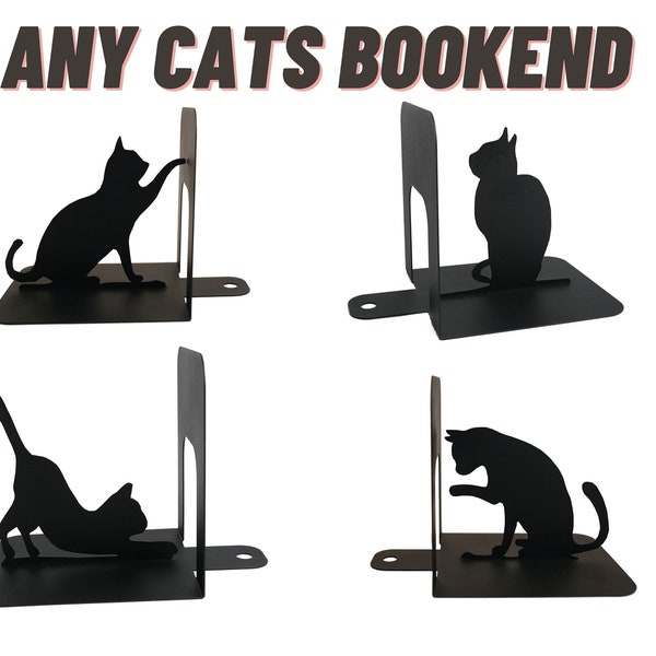 Bookends Set Black Cats, Cute Bookshelf Decor, Metal Book ends Cat, Book Lover Art library Gifts, Unique Room storage Gift for Readers