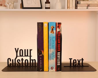 Custom Metal Bookends: Minimalist Design, Personalized Text, Home Library Decor
