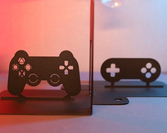 Bookends PS Console Game Playing Gamers and Nerds Gift Unique Shelf Art Decor for Disk Black Metal Art Decor for Game Room Play Station