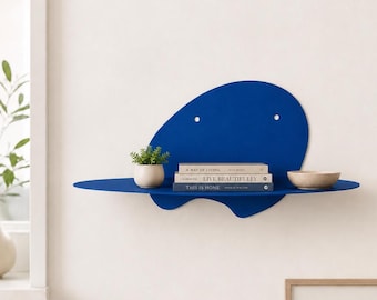 Blue Metal Wall Bookshelf: Small Floating Storage for Home Library