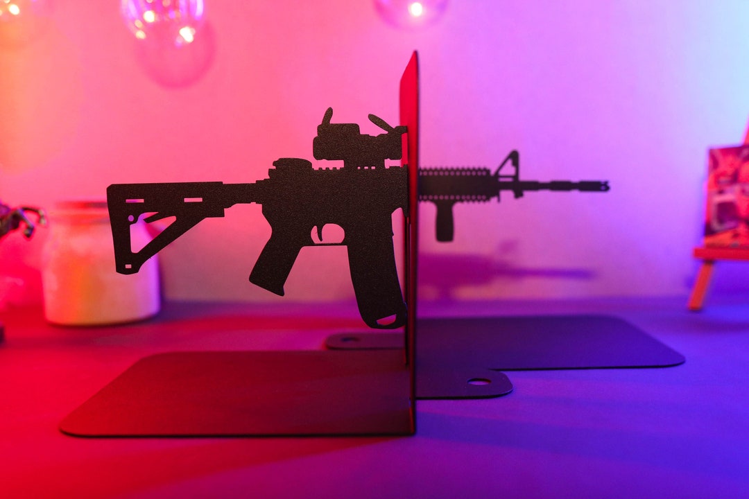 Bookends Military Black Metal Art, Machine Gun Automatic Library