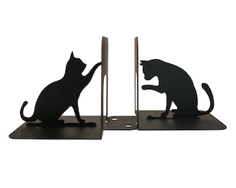 Black Metal Cat Bookends, Unique Book Stopper, Cat Lover Gift