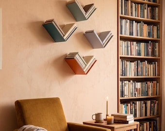 V-Shaped Metal Floating Bookshelf: Modern Wall Storage for Books & Documents