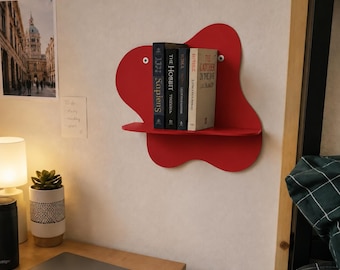 Red Metal Wall Shelf: Floating Bookshelf, Readers Gift