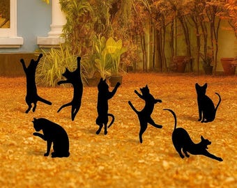 Estacas de jardín, estatua de gato para jardín, decoración de metal para exteriores, escultura de gato para jardín, regalo para amantes de los gatos, decoración caprichosa para césped, arte de metal para jardín.