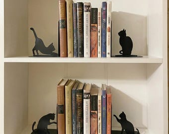 Metal Cat Bookends Set, Whimsical Bookshelf Decor